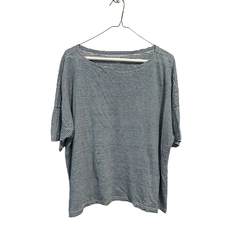 Eileen Fisher Organic Linen Striped Short Sleeve Knit Top Size LG